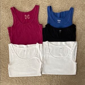 Cotton Tank top bundle of 5! Mostly from GAP- Black White Blue Pink